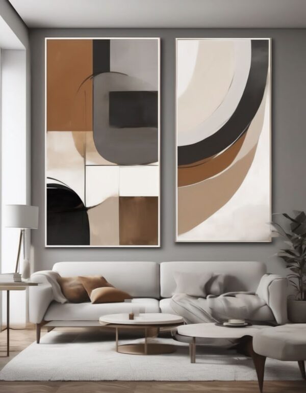 2sets of Brown Canvas Modern Abstract Printed Painted Art