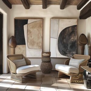 Wabi-sabi Wall Art Beige Black CANVAS