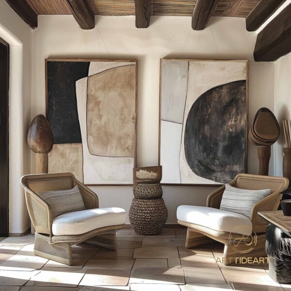 Wabi-sabi Wall Art Beige Black CANVAS