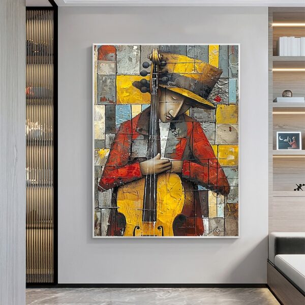 Abstract Cellist Oil Painting